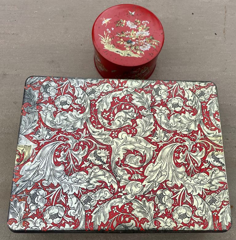  2 Vintage Storage Sweet Biscuit Tins Christmas Gift Presents Floral Display