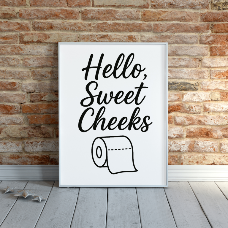 Hello Sweet Cheeks Bathroom Print – White Frame