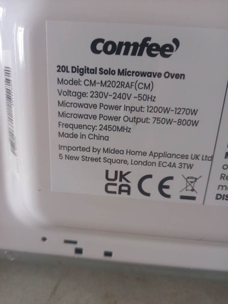 Comfee 20L Digital Solo Microwave Oven CM-M202RAF