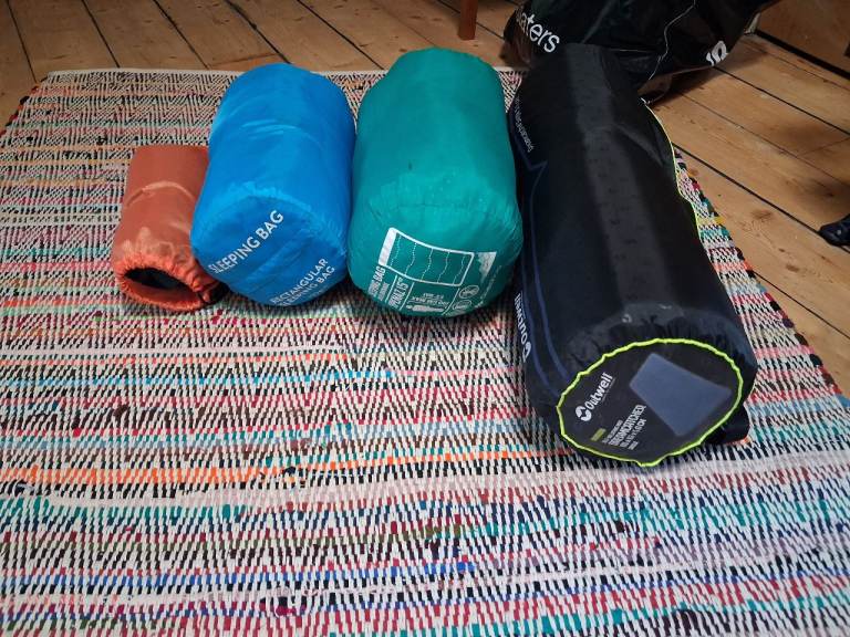 Set of Camping Sleeping Bags, pillow, Mat and chair – Good Condition