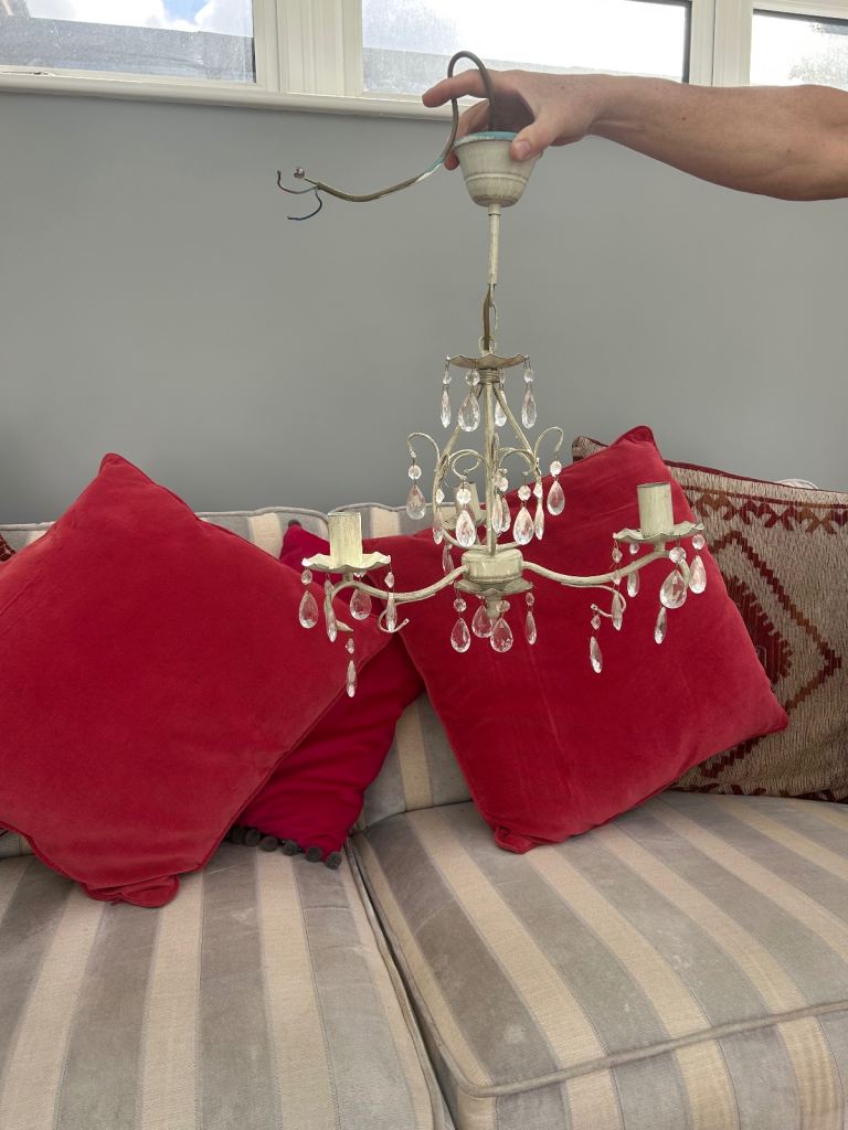 Ceiling light fitting pre owned with glass drops 