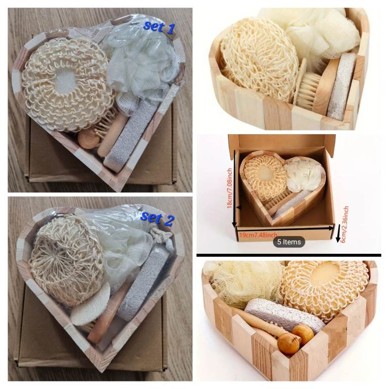 Natural Bath body gift set in a wooden heart-shaped box. New. Ideal for gifting