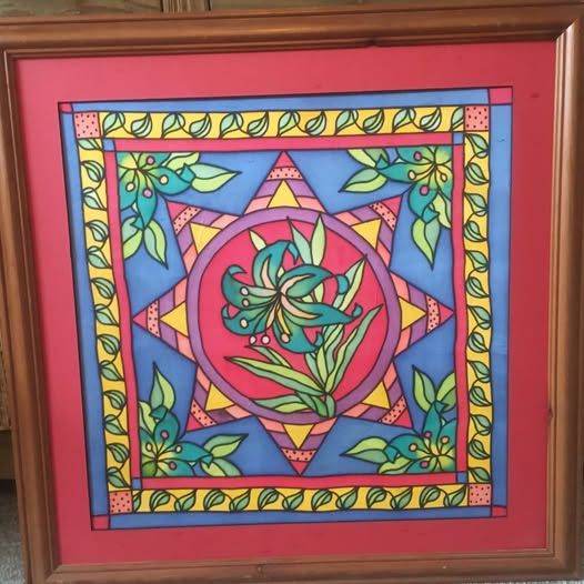 Large silk painting in frame NO GLASS Elaine Rippon design-painted with silk painted by myself.