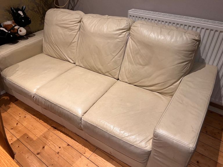 Free: Cream leather sofa, pick up only.