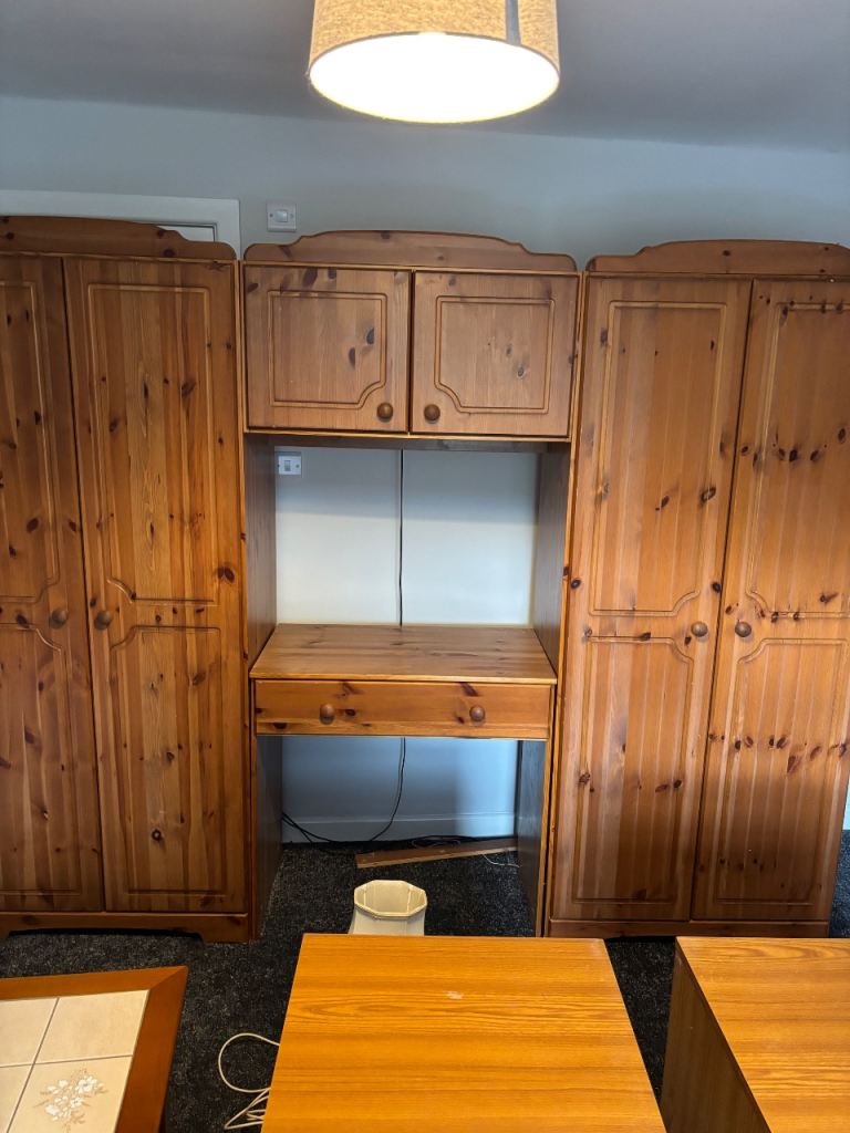 Pine Wardrobe & Desk Set – Good Condition