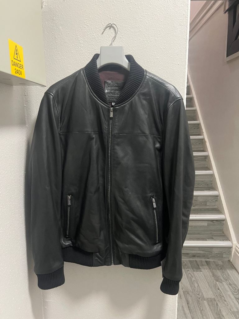 Ashwood Heritage Black Leather Bomber  Jacket – Size L, New with Tags