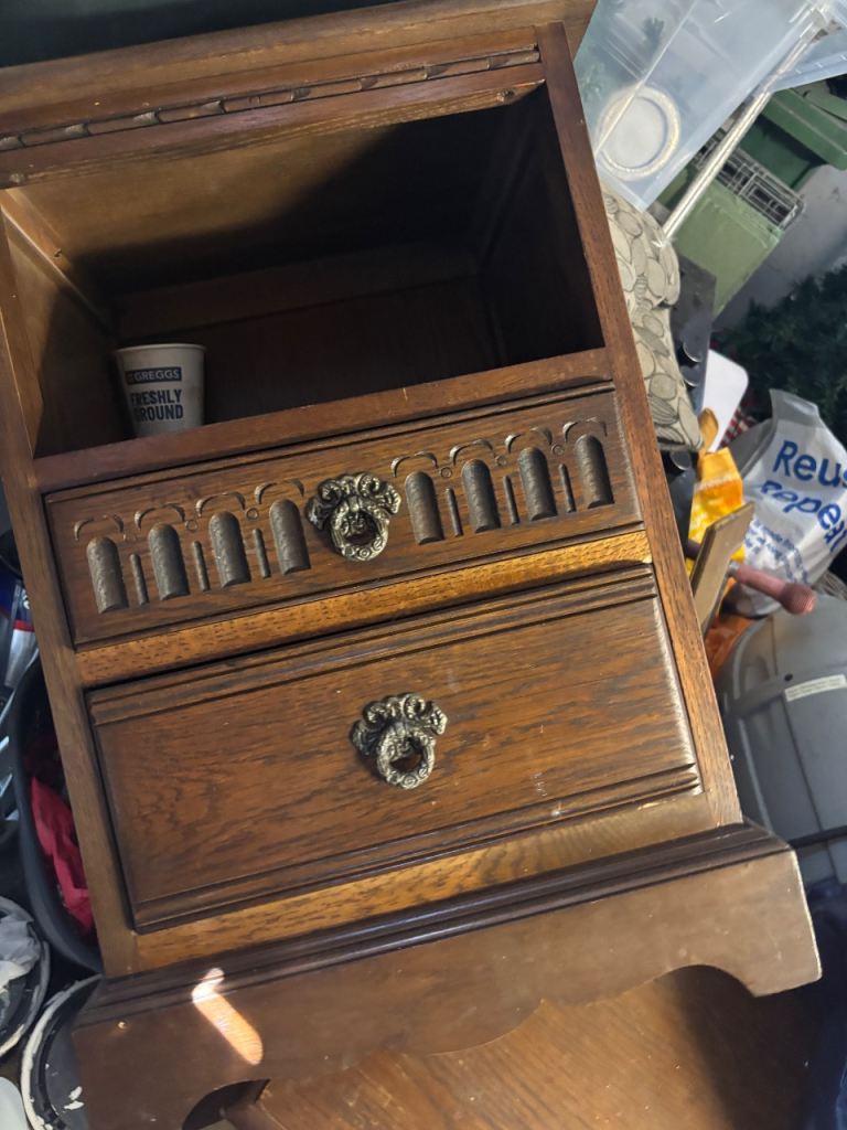 Vintage Wooden Bedside Table with Drawers and deskFair Condition