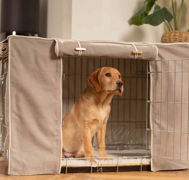 Lords & Labrador silver crate & beige cover