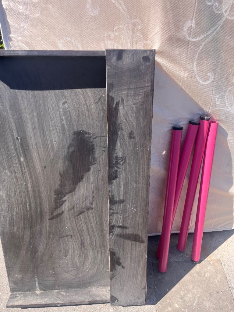 Black Wooden Table Top with Pink / red  Legs