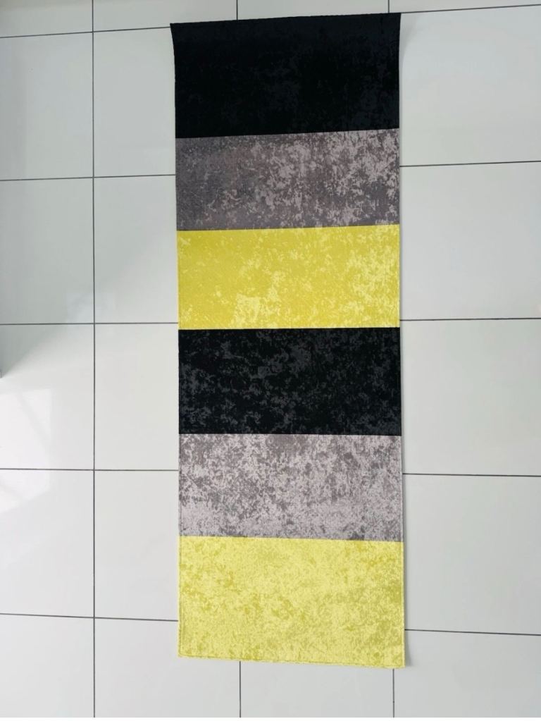 Crushed Velvet Rectangle Black Grey Yellow Carpet Rug Runner-Rubberback - 65cm x 184cm
