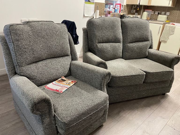 Grey Fabric Sofa and Armchair Set – Good Condition