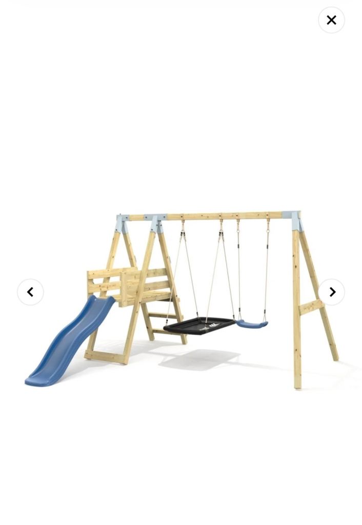 New Wooden Swing Set with Slide – Unused