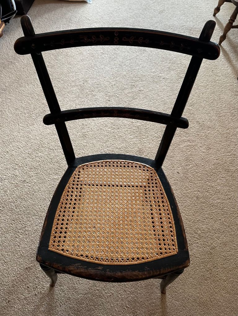 Vintage Black Wooden Chair with Cane Seat.