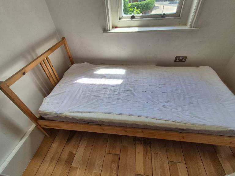 Solid Pine Single Bed Frame with Mattress – Good Condition