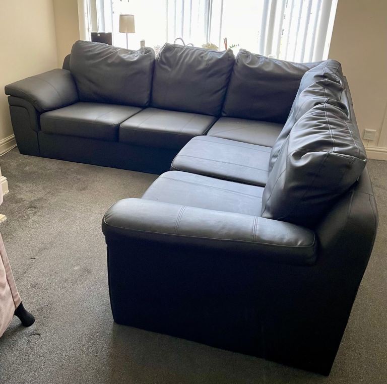 image for Black leather corner sofa