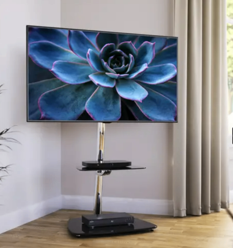 Modern Black Glass TV Stand with Mount – Good Condition