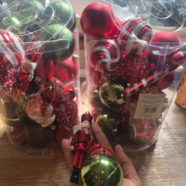 Christmas Baubles and Decorations - Red, Green, and White