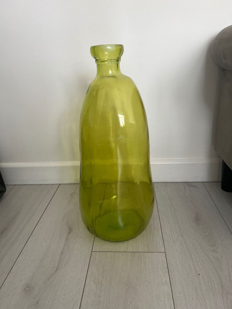 Large Green Glass Vase / Bottle – Good Condition