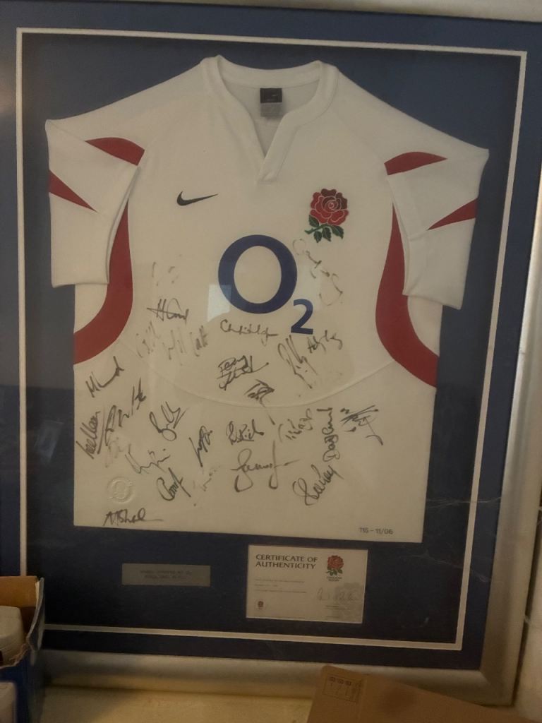 Framed England Rugby Shirt Signed by England Rugby Team Good Condition