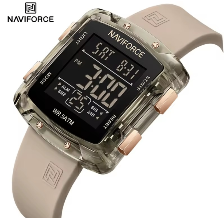 image for NAVIFORCE NF7121 Digital Square Transparent 5ATM Waterproof Sport Watch Beige