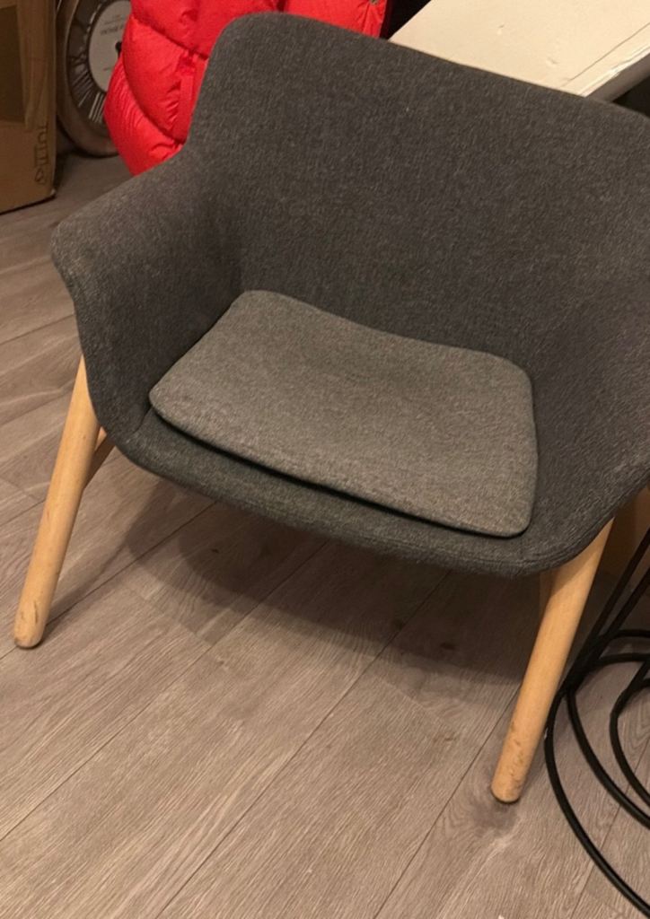 Comfy Grey Fabric Armchair with Wooden Legs