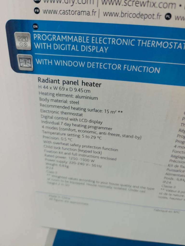 Radiant panel heater 1500w