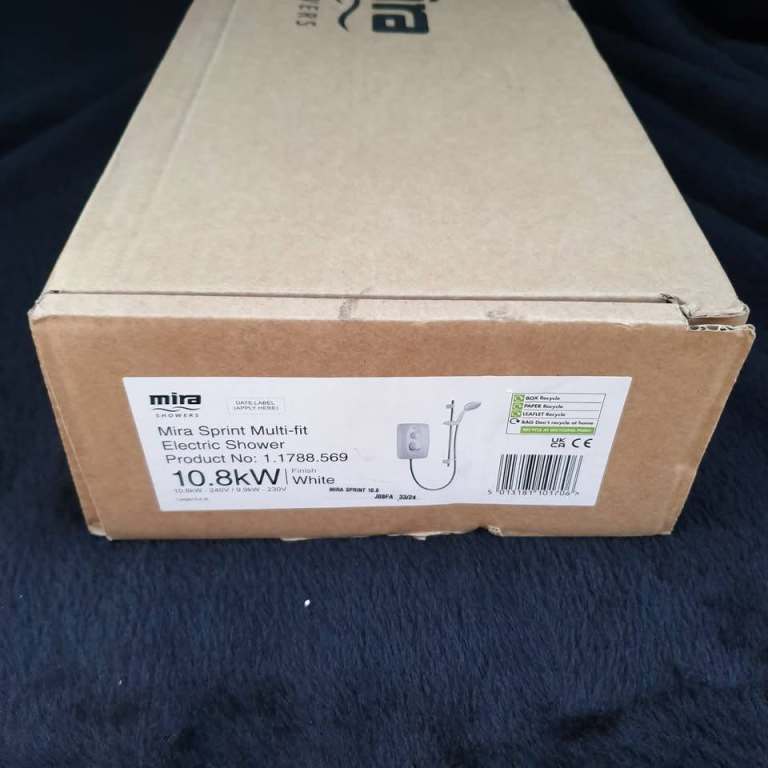 Totally Brand New Mira Sprint Gloss White Manual Electric Shower, 10.8kW Head Bath