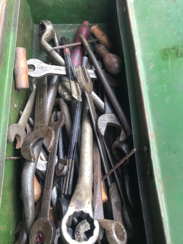 Vintage Hand Tools & Spanners in Green Toolbox
