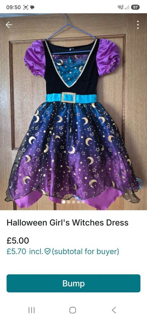Girl's Halloween Witch Dress - Purple & Black, Good Condition
