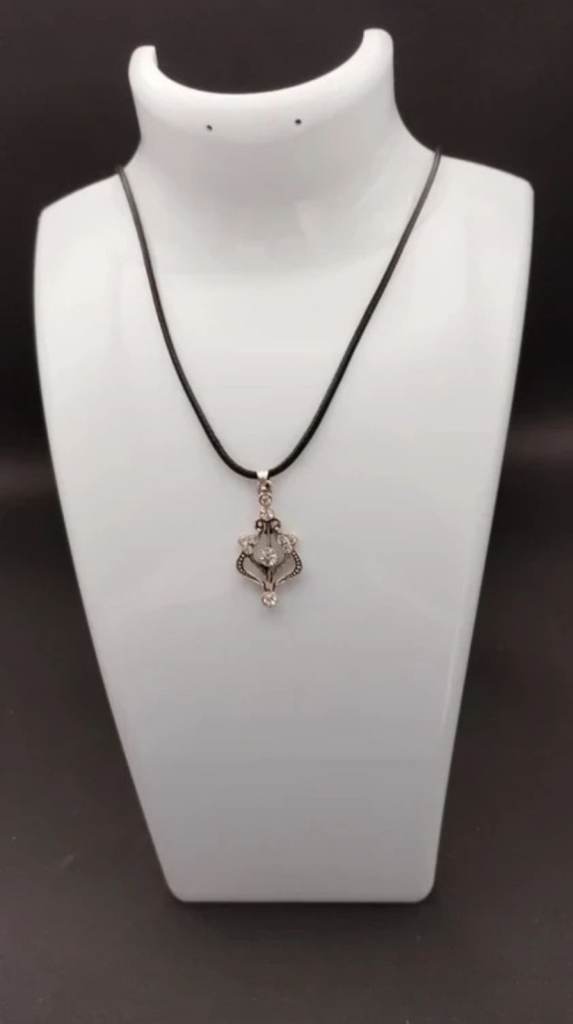 Filigree Silver-Toned Pendant Necklace with Black Cord New