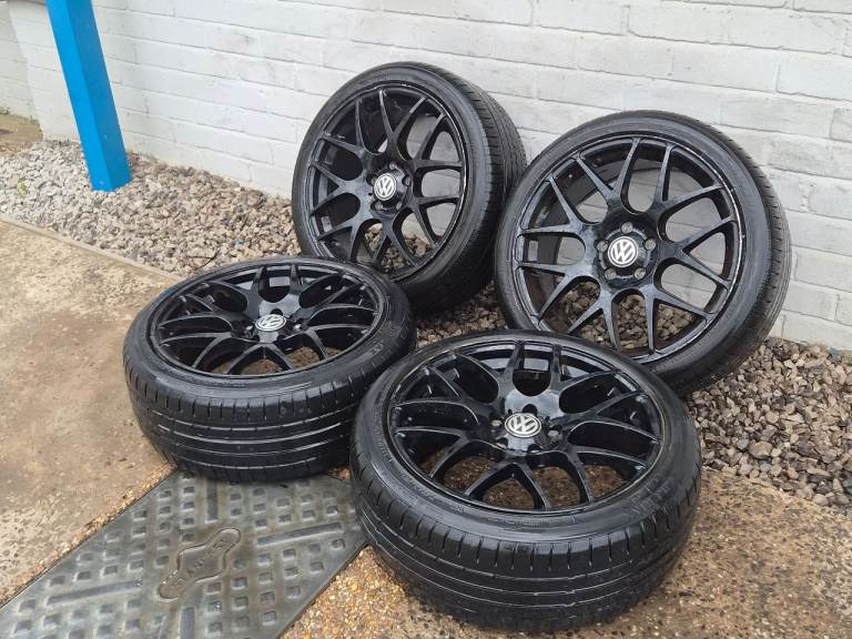 🌟Vw Y spoke 18 inch alloy wheels 5x112 with MATCHING TYRES 6M++ GOLF GTI/GTD/R CADDY AUDI SKODA 