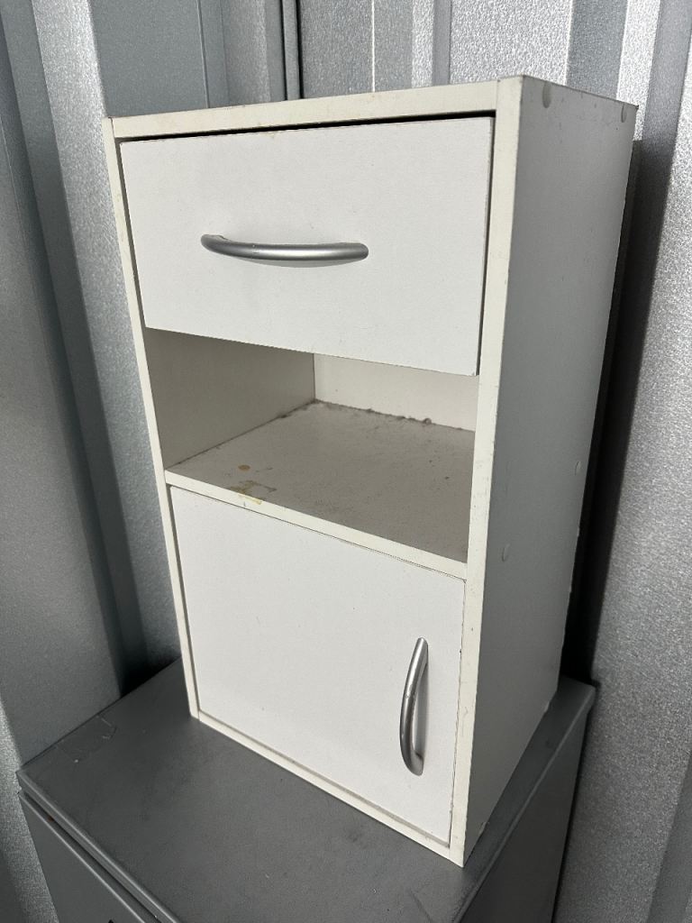 Small White Bedside Cabinet with Drawer and Cupboard