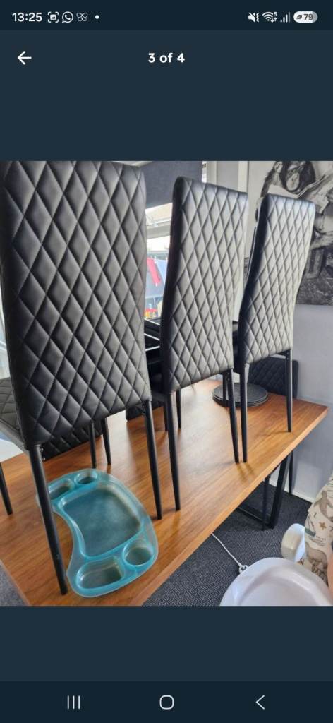 Modern Dining Table with 4 Black Leather Chairs – Good Condition