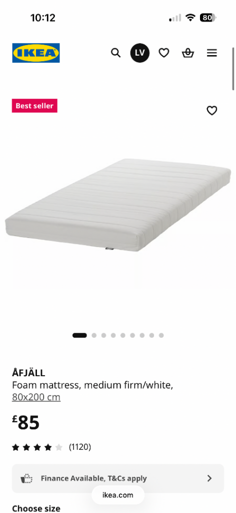 Used only once! IKEA AFJÄLL Single Mattress, Medium Firm – 80x200 cm