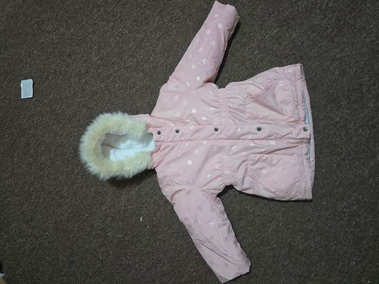 Lupilu Pink Padded Kids Coat with Faux Fur Hood – brand New