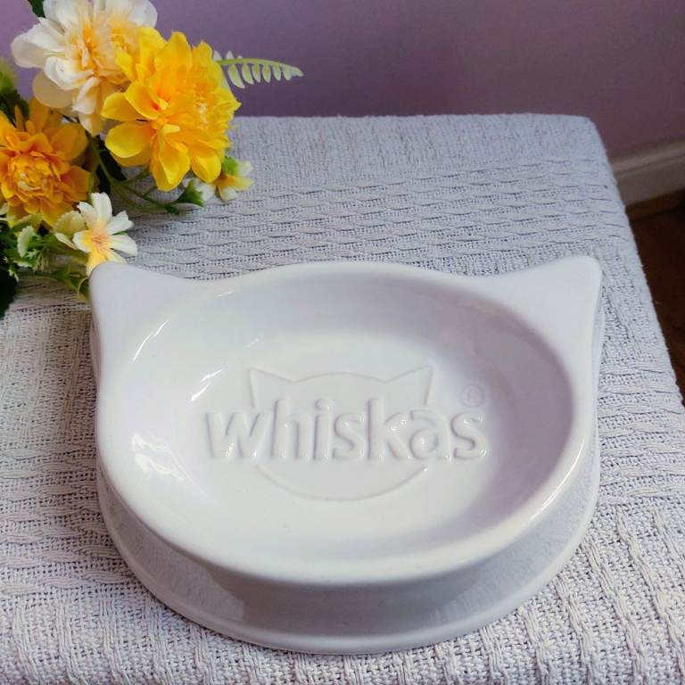 Vintage Whiskers White Cat Food Bowl