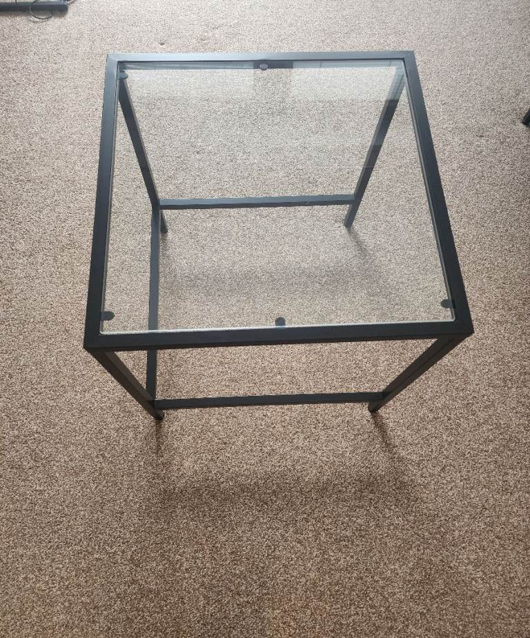 IKEA VITTSJÖ Side Table / Small Nesting Table – Glass & Black-Brown Metal – Very Good Condition