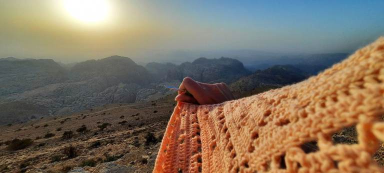 Gradient Knitted Shawl. Lace Shoulder Wrap. Crochet Shrug / Cover Up. Boho Ombre, Warm Autumn Hues