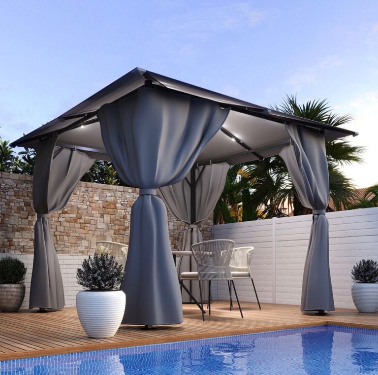 102x118 Inch Dark Grey Metal Garden Sheds Gazebo With Lights