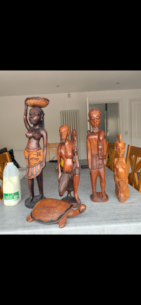 Hand-Carved Wooden African Figurines and Turtle – Good Condition
