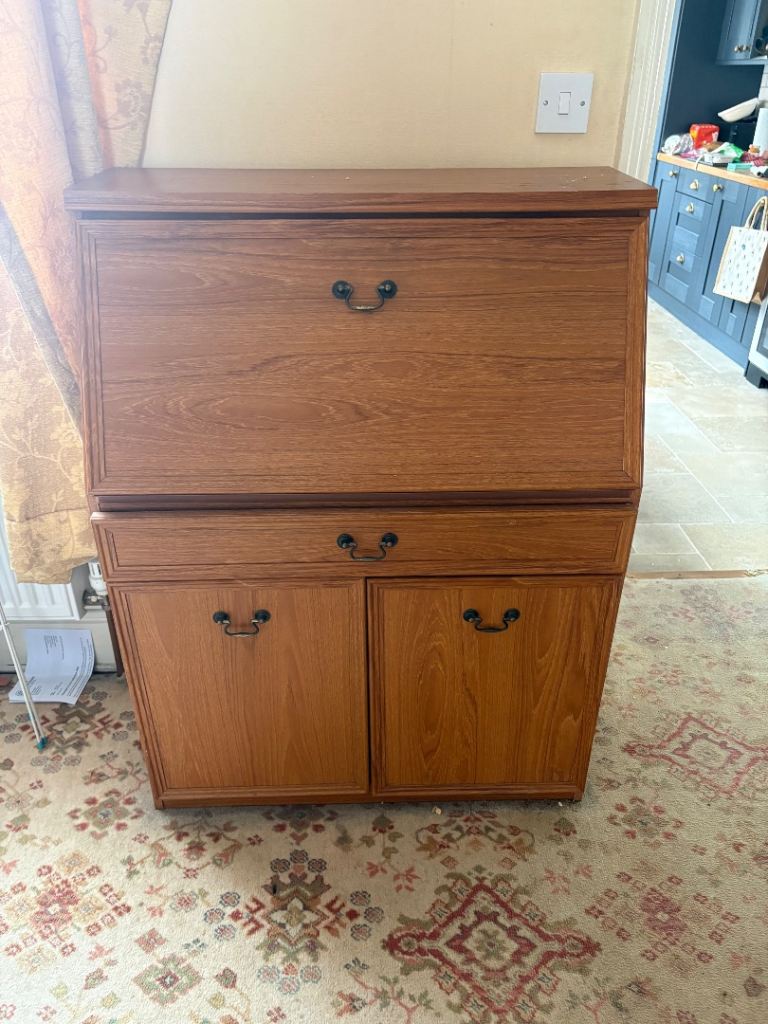 Mid-Century Style Wooden Bureau Desk & Cupboard