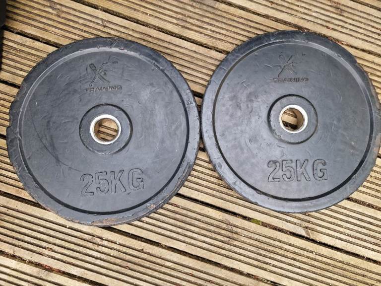 25kg x 2 Olympic rubber coated weight plates 