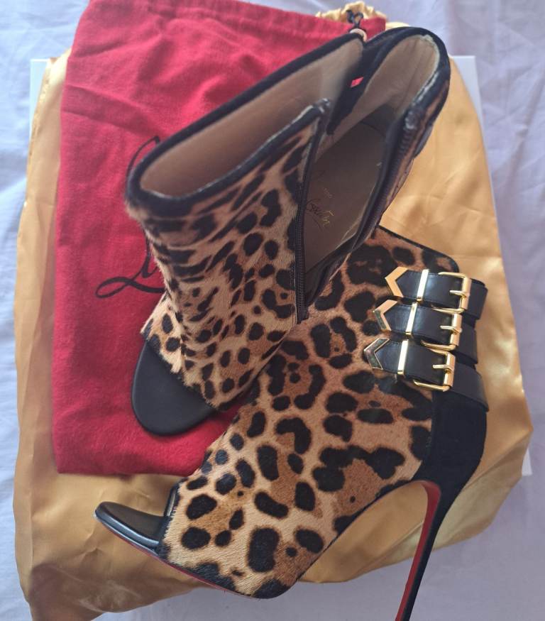 Christian Louboutin Leopard Print Boots with Buckles size 4.5 UK - Euro 57.5 