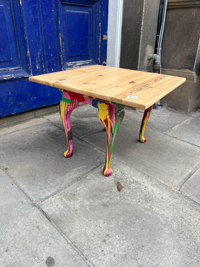 Solid Pine Coffee Table - up-cycled with painted legs , very unusual . 