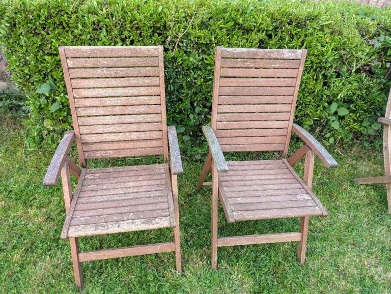 Two hardwood Garden Folding Reclining Chairs