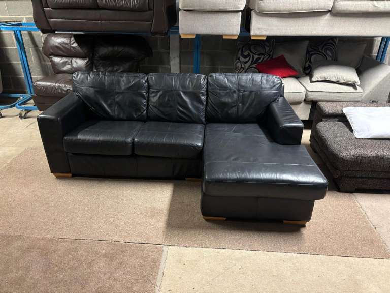 Black Leather Corner Group Sofa 