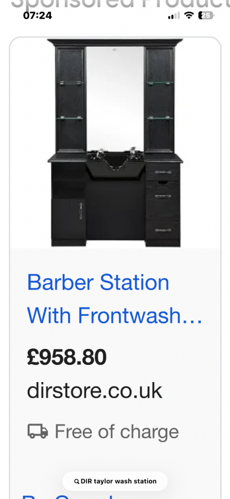 Barber units, x4 Barber stations, barber wash stations, barber chairs
