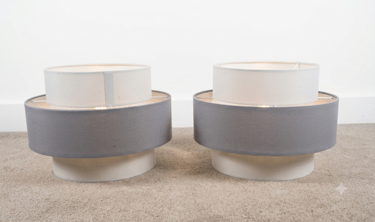 Pair of Grey  Fabric Lampshades – Good Condition