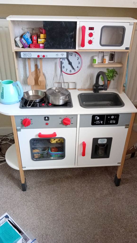 Kids Wooden Play Kitchen with Accessories – Good Condition