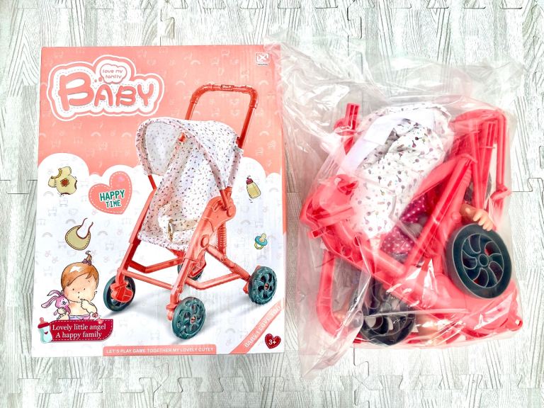 13'' Baby Doll Stroller Pushchair Set w/ Soft Smooth Doll Role Play  Pretend Toy